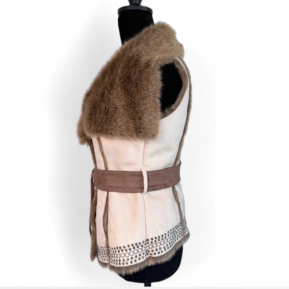 Y2K Guess Faux Fur Vest in Taupe and Brown XS - Picture 2 of 10